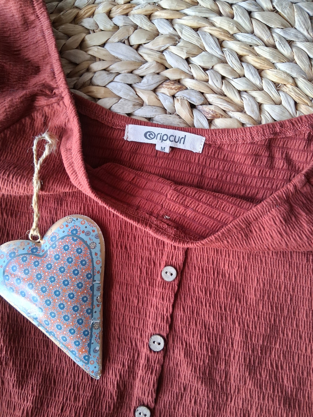 Rip Curl Rust Red Textured Button Top - Picture 2 of 4